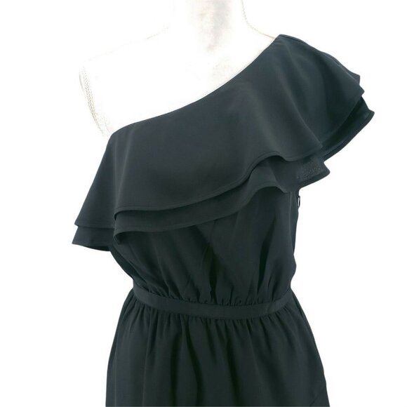 LIKELY Black Ruffle Dress One Shoulder Size 4 - Picture 3 of 10